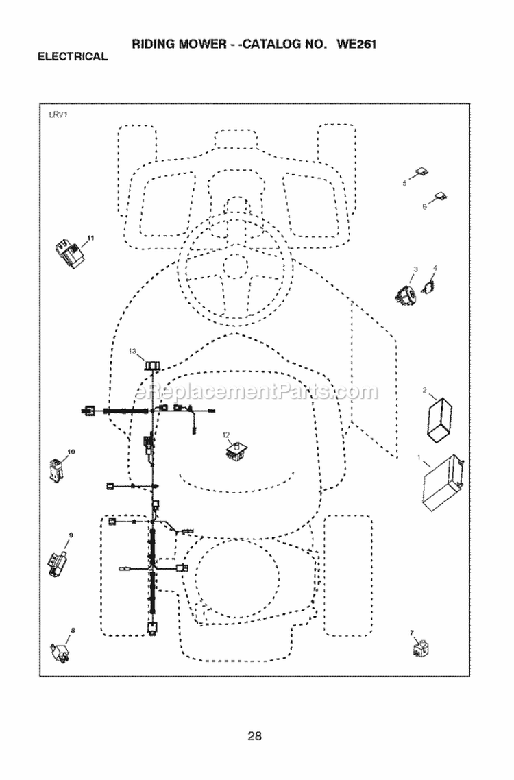 Electrical Diagram and Parts List for WE261 2011-02 - 96022000801 Weed Eater Lawn Tractor